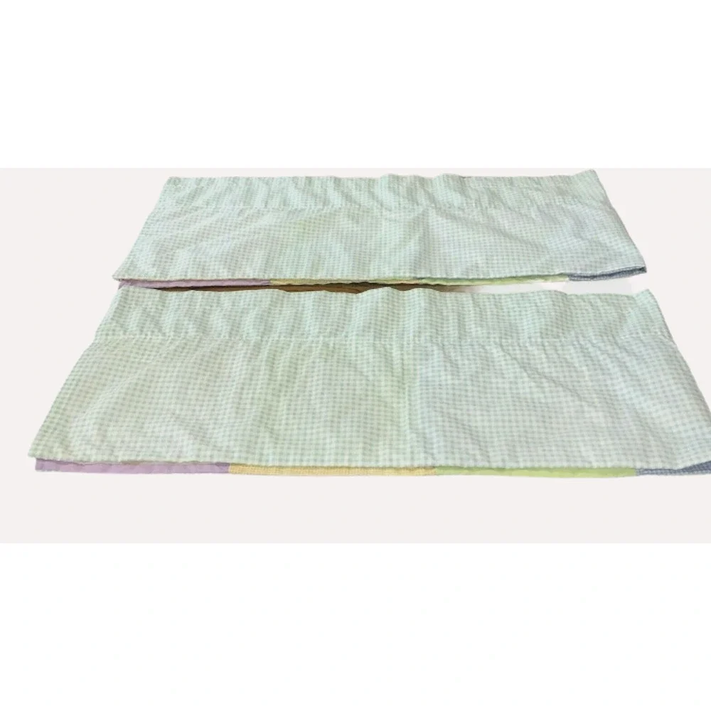 Two Nursery Childs Room Valances Giraffe Bear Lion Gingham Check Print‎